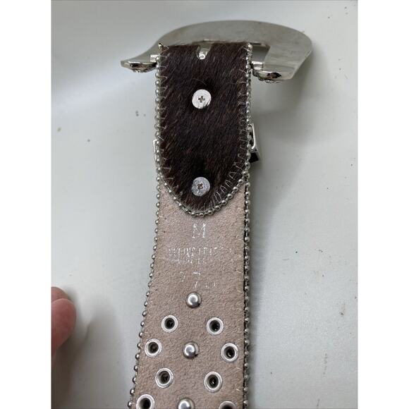 BHW Womens M Belt Leather Faux Cow Fur Rhinestone Western Cowgirl Bling Studded - Picture 9 of 9